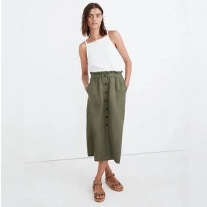 Madewell Olive Green Button-Front Midi Skirt